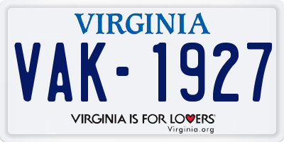 VA license plate VAK1927