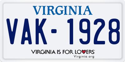 VA license plate VAK1928