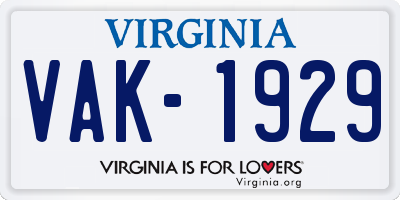 VA license plate VAK1929