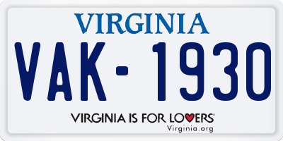 VA license plate VAK1930