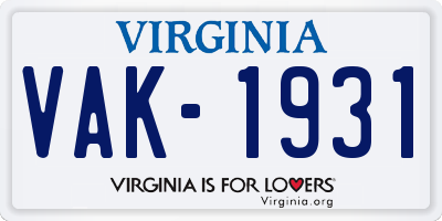 VA license plate VAK1931