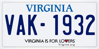 VA license plate VAK1932