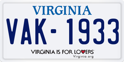 VA license plate VAK1933