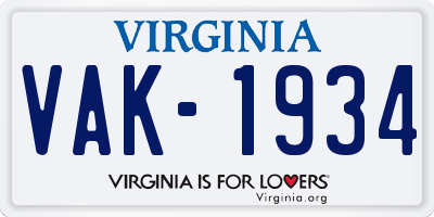 VA license plate VAK1934