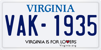 VA license plate VAK1935