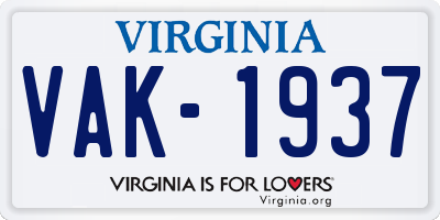 VA license plate VAK1937