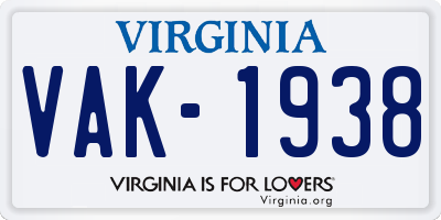 VA license plate VAK1938