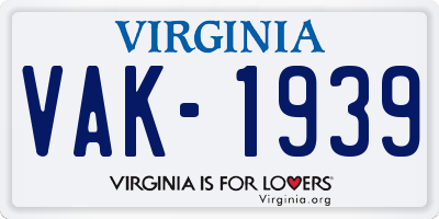 VA license plate VAK1939