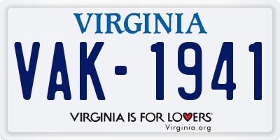 VA license plate VAK1941