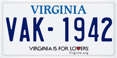 VA license plate VAK1942