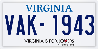 VA license plate VAK1943