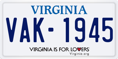 VA license plate VAK1945