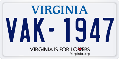 VA license plate VAK1947