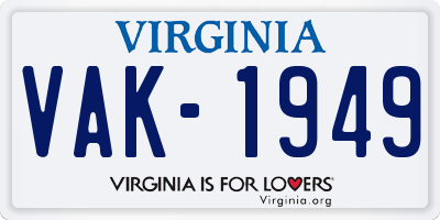 VA license plate VAK1949