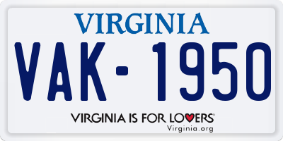 VA license plate VAK1950