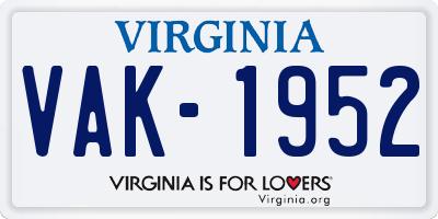 VA license plate VAK1952