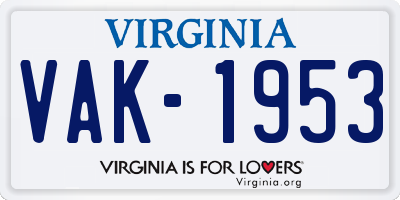 VA license plate VAK1953