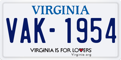 VA license plate VAK1954