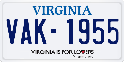 VA license plate VAK1955
