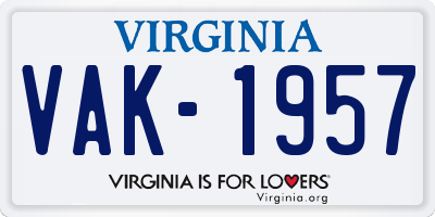 VA license plate VAK1957