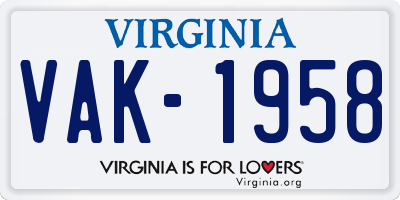 VA license plate VAK1958