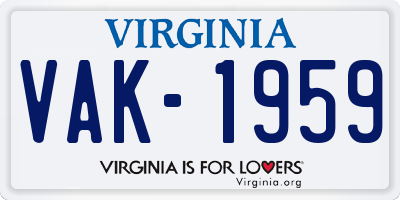 VA license plate VAK1959