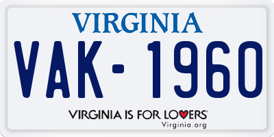 VA license plate VAK1960