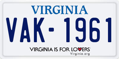 VA license plate VAK1961