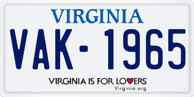 VA license plate VAK1965
