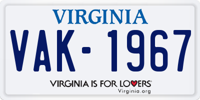 VA license plate VAK1967