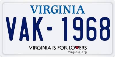 VA license plate VAK1968