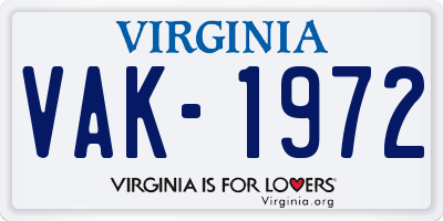 VA license plate VAK1972
