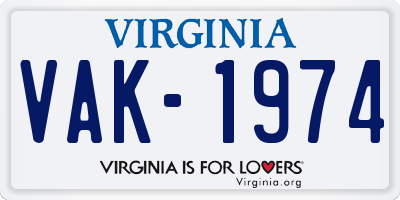 VA license plate VAK1974