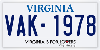 VA license plate VAK1978
