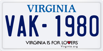 VA license plate VAK1980