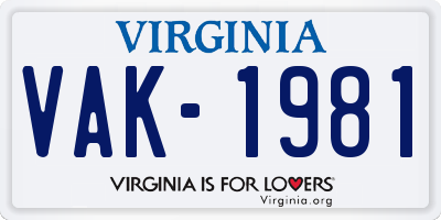 VA license plate VAK1981
