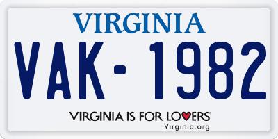 VA license plate VAK1982