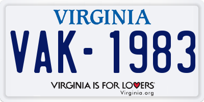 VA license plate VAK1983