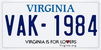 VA license plate VAK1984