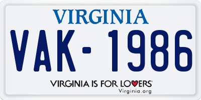 VA license plate VAK1986