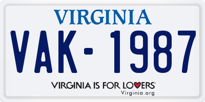 VA license plate VAK1987