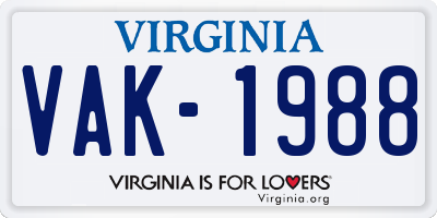 VA license plate VAK1988