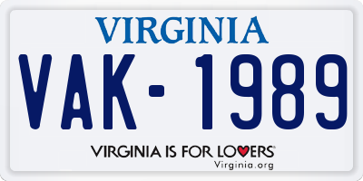 VA license plate VAK1989
