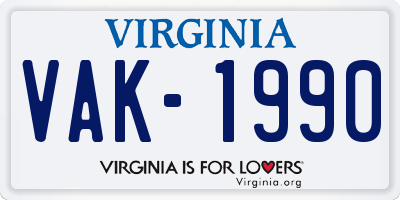 VA license plate VAK1990