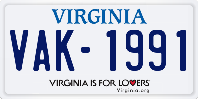 VA license plate VAK1991