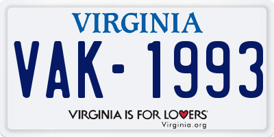 VA license plate VAK1993