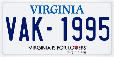 VA license plate VAK1995
