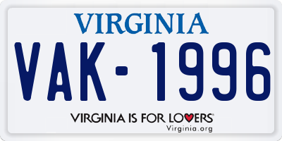 VA license plate VAK1996