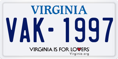 VA license plate VAK1997