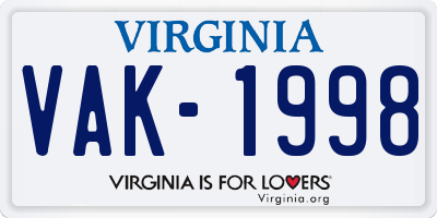 VA license plate VAK1998
